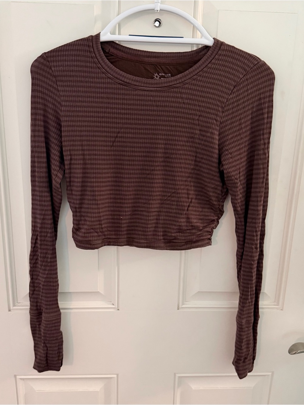 OFFLINE by Aerie T-Shirt S | Brown Ruched Thumbhole Top